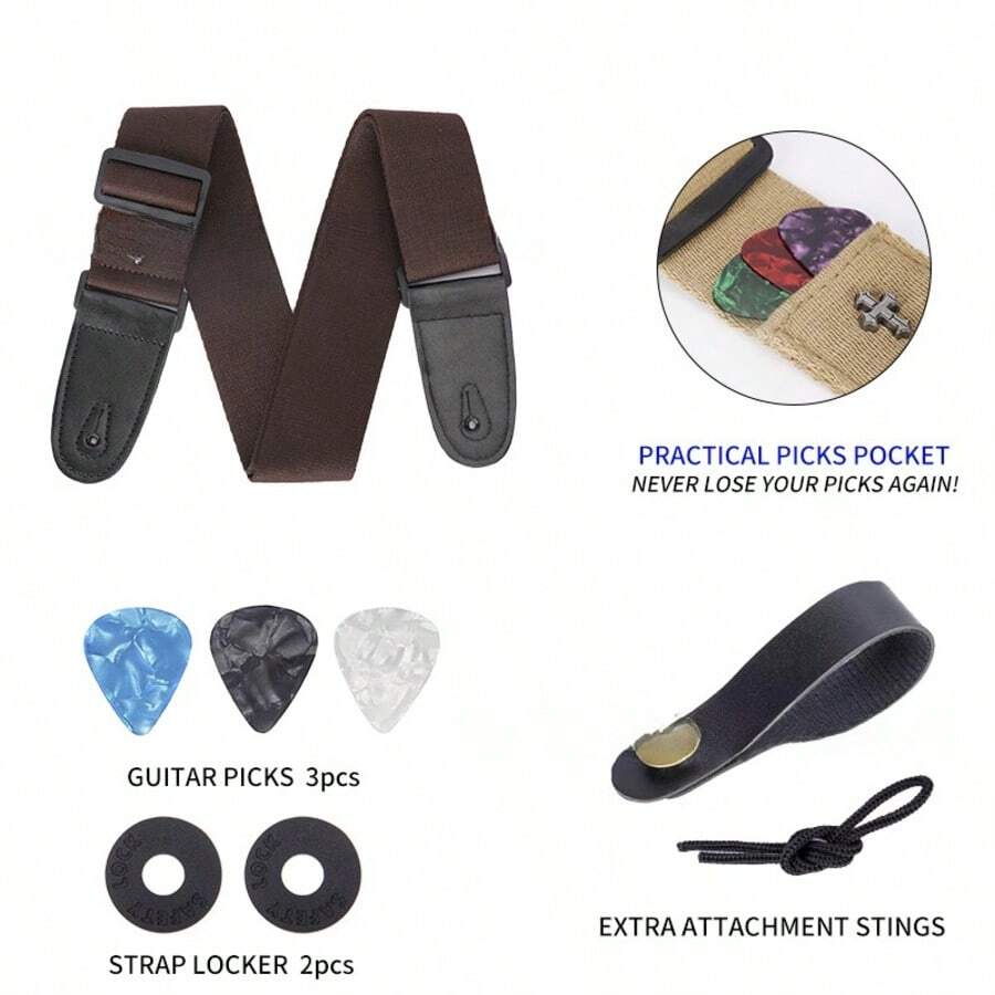 Correa de guitarra folk de algodón, diseño clásico personalizado para guitarra eléctrica, bajo - Multicolor - Ver 1