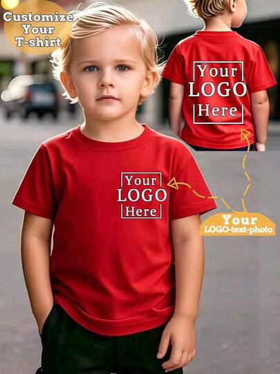 Custom Kids T-Shirt For Boys – Printable Name, Photo, Or Pattern, Soft Breathable Fabric, Crew Neck, Machine Washable, Ideal For Birthday Parties, Sports Teams, School Events, Summer Casual Wear, Available In Black, White, Red, And More