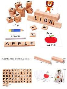 1PC Alphabet Flash Cards, ABC Learning Toys, Wooden Letters Blocks Sight Words Matching Game, Montessori Educational Toys For 3+ Year Old, Girls And Boys Kids Preschool Learning Activities - Multicolor - View 14