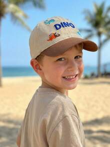 1顶适合3-8岁幼儿男童的恐龙刺绣棒球帽，男女童通用防晒可调节牛仔拼接棒球帽，春夏款 - 1PC - 查看 4