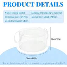 12L Collapsible Storage Bucket, Multi - Purpose Portable Folding Wash Basin, PVC Laundry Bag With Handle Camping, Hiking, Washing Clothes, Vegetables, And DrinksTransparent - Transparent - View 2