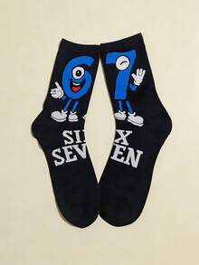 1 Pair Women's Spring/Summer Number 67 Cartoon Casual Minimalist Mid-Calf Socks - Multicolor - View 6