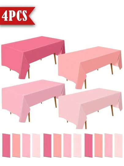 4Pcs Pink Plastic Tablecloth 4 Gradient Pink Colors Rectangle Disposable Table Cover Waterproof Table Cloth For Spring Festival Parties BBQ Dinning Birthday Wedding Decoration Supplies, 54 X 108 Inch