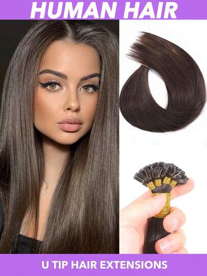 Tóc nối Keratin U Tip 18 inch, thẳng, vô hình, tóc thật Remy 100g, chất tóc mềm mượt, bền, kẹp tóc, dành cho nữ, màu #1B #2 #4, tóc nối U Tip, tóc thật cho tóc mỏng