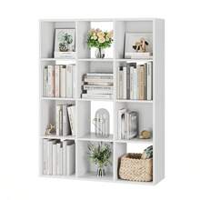 Estantería cúbica con 12 compartimentos, librería, separador de ambientes, archivador, para habitación infantil, salón, estudio, oficina, color blanco, 91 x 29 x 120 cm - Blanco - Ver 2