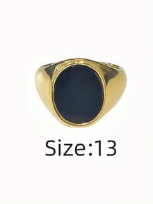 1 pieza Anillo de hombre minimalista casual ovalado, redondo, con diamante de imitación negros, hecho de acero inoxidable 316, chapado en oro de 18K por dentro y por fuera, impermeable e hipoalergénico, adecuado para hombres con estilo minimalista clásico - Anillos ovalados/redondos para hombre - Ver 34