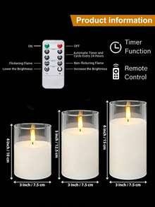 3pcs Flameless Candle Lights With Timer Remote Control, Battery Operated Realistic Wick LED Candles, Suitable For Wedding, Birthday, Party, Mother's Day, Christmas, Halloween, Smokeless, Fireless, Odorless - Transparent-warm Light - View 12