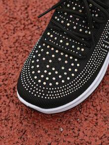 Zapatillas de plataforma de primavera para mujer con decoración de diamante de imitación, minimalistas, versátiles, casuales, cómodas y ligeras para el campus y el uso diario - Negro - Ver 9