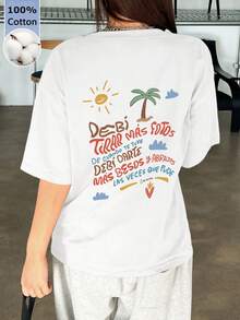 Vacation Graphic, 1pc. 100% Cotton. Women's Crew Neck T-Shirt, Cute Corgi And Frog Print, Casual Short Sleeves For Everyday Wear - 白色 - 查看 3
