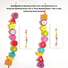 Wooden Sorting Toys For Children 3+ Years Old, Geometric Fruit Shape Building Blocks, Lacing Educational Puzzle Board Game, Christmas, Thanksgiving And Easter Gifts - Fruit Beads - View 8
