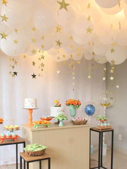 41pcs Gold Star Garland Backdrop Decoration Balloon Set, Includes White Latex Balloons, Star Hanging Decor, Suitable For 2026 New Year Party, New Year's Eve Decoration, Birthday, Graduation Ceremony, Photo Booth Props, Holiday Decoration, Beer Theme Party, Bachelorette, Anniversary Celebration, Christmas Decoration, Indoor And Outdoor Decoration, Holiday Decor