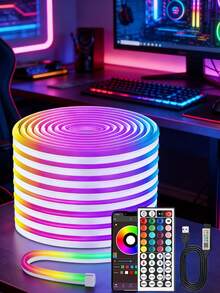 1 Set Of 44-Key Remote Control USB Powered LED Light Strip, Flexible Neon Lights, Adjustable Color Modes, Self-Adhesive Backing, Suitable For TV, Computer Screen, Holiday, Bedroom, Home Decor, Christmas, DIY, Household, Floral Decoration - Multi-color light - View 1