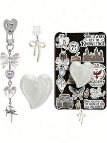 3pcs Metal Decorative Accessories Set Suitable For Kindle, Including Type-C/USB-C Dust Plug Pendant, Heart-Shaped Phone Holder, Rhinestone Keychain, Fit For Kindle Paperwhite 11th & 12th Generation - View 2