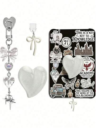 3 قطع مجموعة سحر جميلة لجهاز كندل، تشمل سدادة الغبار بشكل سحر، حامل قلب، وسلاسل مفاتيح لامعة مع خطاف لاكسسوارات كندل، متوافقة مع كندل بيبرووايت الجيل 11 و 12