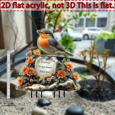 1件装2D平面亚克力户外装饰品 - 花盆插片式设计，庭院纪念装饰，适用于低维护花园、露台、阳台装饰，2D平面风格