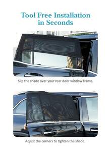 2件装黑色透气汽车车窗网状遮阳防虫罩，弹力袜式侧窗遮阳罩，适用于矩形车门上部，舒适私密，呵护宝宝舒适，阻挡有害紫外线和昆虫，兼容95%的轿车、卡车、SUV，四季皆宜。 - 黑色 - 查看 6