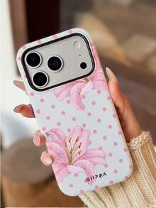 1 件装米色底粉色百合花波点图案 17 Pro Max 手机壳，也适用于 16 Pro Max、15 Pro Max、14 Pro Max，韩版时尚趣味手机壳，兼容 11/12/13/14/15/16 Pro Max Plus，优雅设计男女皆宜，是圣诞节、情人节、复活节、婚礼季和生日送给女友的理想礼物 - 彩色 - 查看 4