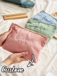 Custom Name Makeup Bag, Personalized Corduroy Makeup Pouch Custom, Sanitary Napkin Storage Bag, Travel Makeup Bag, Personalized Storage Bag, Mother's Day Gift - Multicolor - View 3