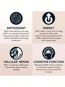 Reus Research NAD+ Supplement 80 Capsules |     Anti-Aging, Cellular Energy & Mental Focus Boost |     Clinically Studied NMN Alternative, Longevity & Skin Vitality Support - 1瓶 - 查看 6
