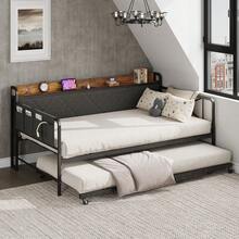 Sofá cama con cama nido, sofá cama con estructura metálica, estructura de cama con cabecero tapizado, para salón, dormitorio y habitación de invitados - negro - Ver 6