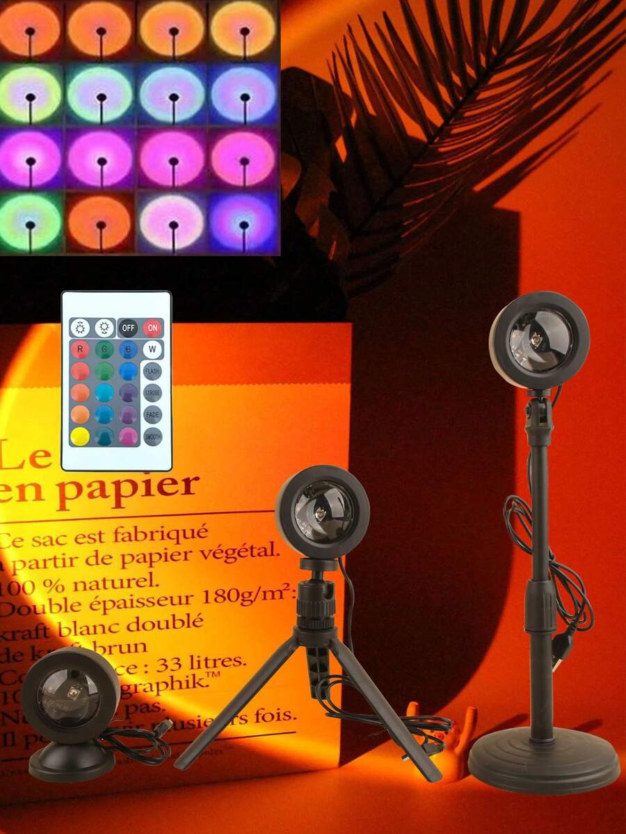 1pc LED Projection Ambient Light, USB Power Supply, Home Decoration Sunset Ambient Light, Wall And Ceiling Decoration, Sunset Orange Light And Shadow Effect, Children's Bedroom Bedside Table Decoration Ambient Light, Baby Room Decoration Light, Valentine's Day Decoration Light, Suitable For Indoor, Bedroom - Multicolor - View 1