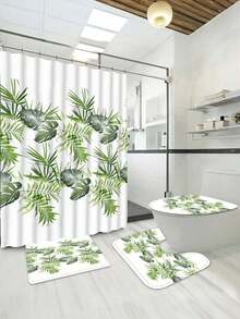 ANSIO Bathroom Shower Curtain - Mildew Resistant - Leaf Pattern - Palm Green, 180 X 180 Cm (71 X 71 Inches) | Waterproof Fabric | 100% Polyester - Multicolor - View 6