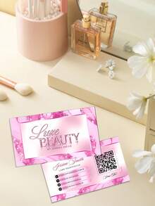 200/500/1000pcs Customized Luxury Beauty Business Card Template, Personalized Marble & Gold Glitter Business Card With QR Code, Suitable For Eyelash Technicians, Beauticians And Influencers - Multicolor - View 5