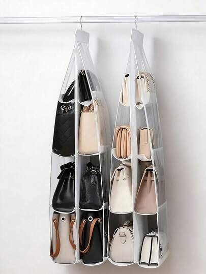 6/8 Layer Multi-Functional Bag Organizer, Handbag Organizer, With 8 Pockets - Foldable Oxford Fabric Hanging Storage Rack, Space-Saving Closet Organizer, Suitable For Handbags, Wallets And Accessories, Durable Black And Gray Design, Perfect For Christmas, Halloween, Thanksgiving, Wallet Storage Organizer, Accessory Stand, Elegant Appearance, Sturdy Structure