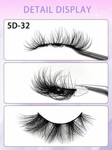 ENCHUW 5对装 3D 假睫毛 自然睫毛 短款假睫毛 可重复使用 柔软轻盈 蓬松睫毛 - 黑色 - 查看 3