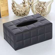 Large Rectangular White Grid Pattern Paper Towel Box, Black Bottom PU Leather Tissue Holder - White - View 14