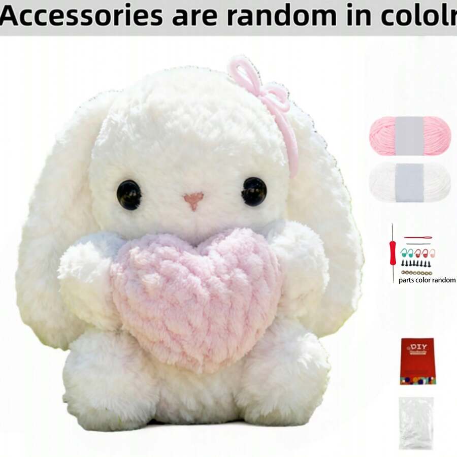 1 Set Beginner's Animal Crochet Knitting Kit, Detailed Written Tutorial Included, Rabbit DIY Crochet Set, Cute & Fun Home Decor, Suitable For Birthday, Valentine's Day, Easter And Christmas Gifts - Rabbit - View 1