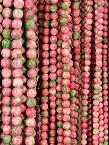 天然玫瑰雨花碧玉散珠，非常适合制作项链、手链和耳环等珠宝，长度为 40 厘米或 15.75 英寸。 - 彩色 - 查看 12