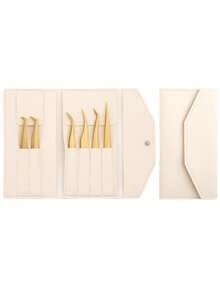 6件套睫毛嫁接镊子套装，适用于假睫毛、眉镊、睫毛夹、化妆和美甲工具 - 多色 - 查看 1