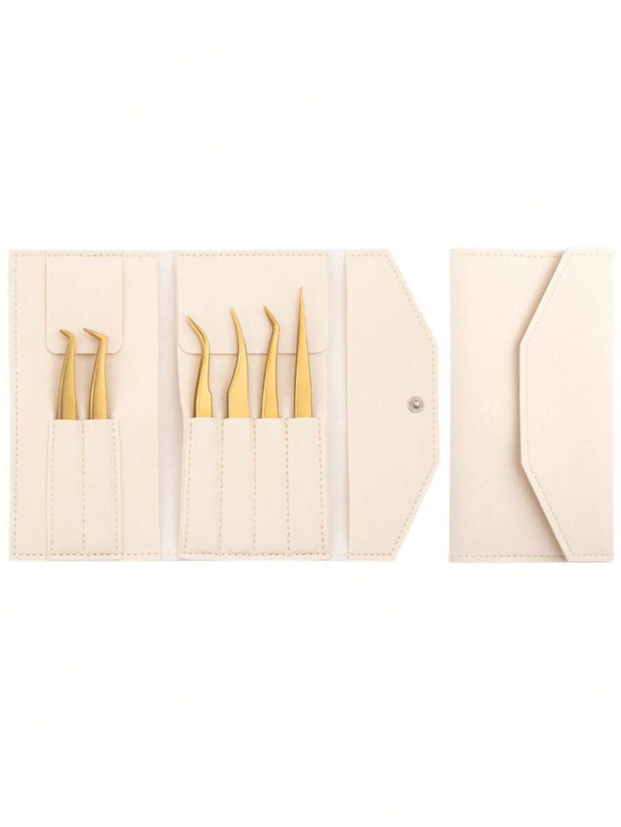 6件套睫毛嫁接镊子套装，适用于假睫毛、眉镊、睫毛夹、化妆和美甲工具 - 多色 - 查看 1