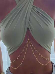 1 件性感露背金属身体链项链，高端吊坠胸链 - 金色 - 查看 5