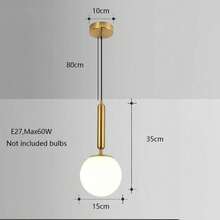 1/2pcs Nordic Luxury Gold Ball Pendant Light, E27 Socket, Single Head Bedside, Dining Room, Bar, Foyer, Living Room Minimalist Modern Creative Personalized Influencer Bedroom Lighting Fixture (Bulb Not Included) - Gold - View 6