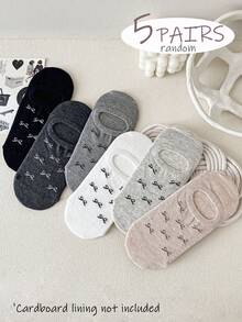 5 Pairs Women's Spring/Summer Essential Transparent Bow Tie Low Cut Invisible Socks, INS Fashion Versatile White Soft Breathable Non-Binding Socks, Suitable For Students (Random Delivery) - Multicolor - View 8