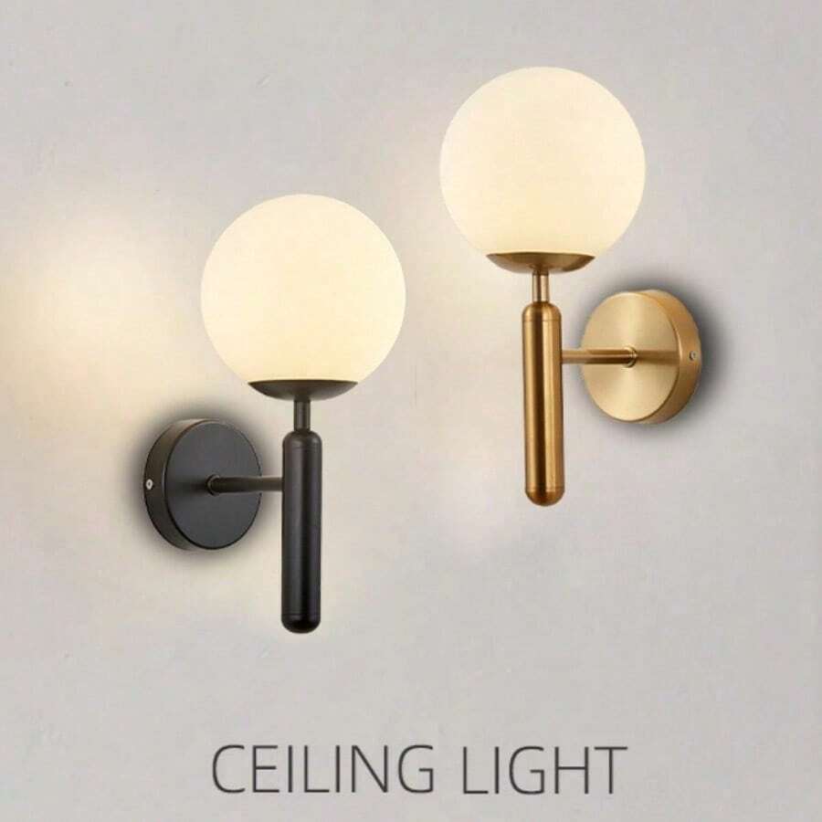 1pc Modern Minimalist Luxury Round Ball Wall Lamp, E27 Socket, Hard-Wired Connection, Suitable For Corridor, Balcony, Living Room, Bedroom, Hallway, Study, Bedside (Bulb Not Included) - Multicolor - View 1