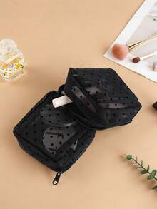 2/4 pièces Pochette de rangement transparente à pois classique, porte-monnaie multifonction de couleur unie minimaliste, sac à cosmétiques pour rouge à lèvres, portable pour l'école, le travail, les voyages - Multicolore - Voir 7