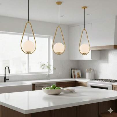 1pc Minimalist Luxury Water Drop Pendant Light, Modern Nordic Living Room Dining Room Bedroom Bedside Lamp, Creative Geometric Golden Ball Lighting Fixture, E27 Socket (Bulb Not Included)