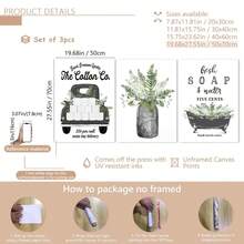 3pcs Plant Oil Painting Art Set - Includes Framed Prints Of Vintage Truck, Bathtub, And Handmade Soap Designs - Suitable For Modern Farmhouse Decor In Bathroom, Living Room And Kitchen - Green And Black Wall Art For Home, Cafe And Office - Multicolor - View 18