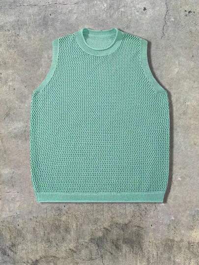  Áo tank top dệt kim không tay cổ tròn màu trơn, dáng rộng, thoải mái, dành cho nam và nữ, phong cách thể thao năng động, mùa xuân/hè của ANDREILEE, màu xanh lá cây.