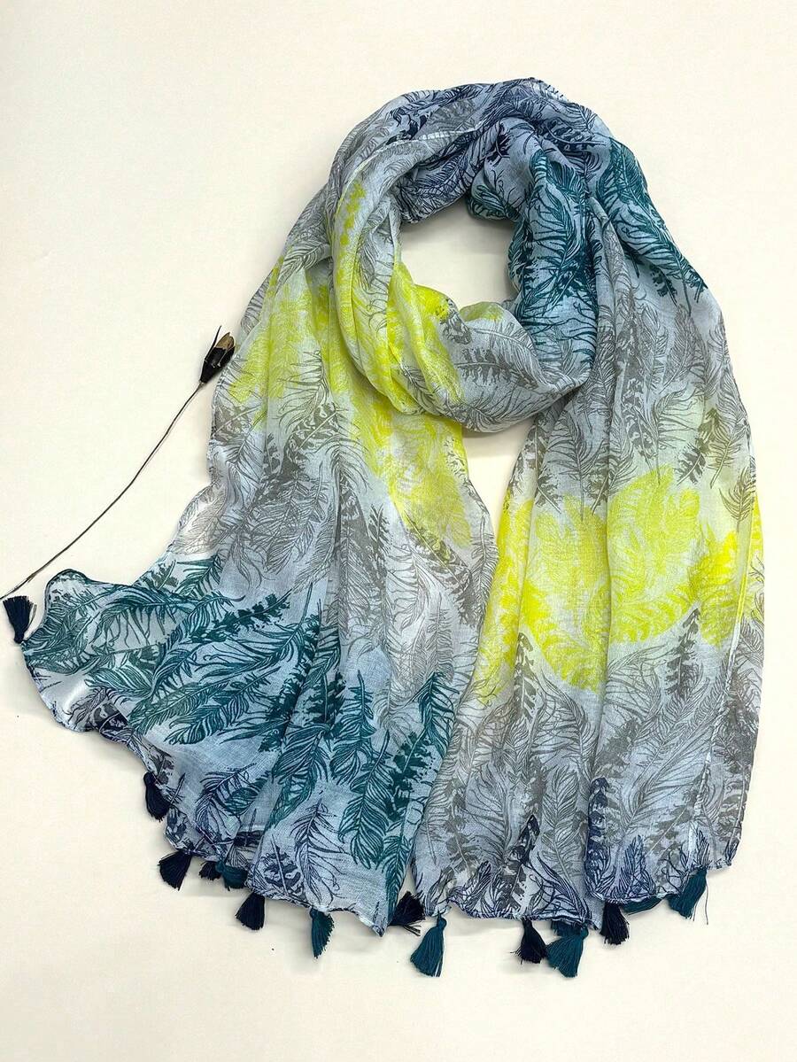 1pc Women's Fashion Silk Scarf, Simple & Elegant Design Shawl, New Breathable Tassel Wrap, Versatile Outdoor Sun Protection Beach Scarf, Headscarf - Multicolor - View 1