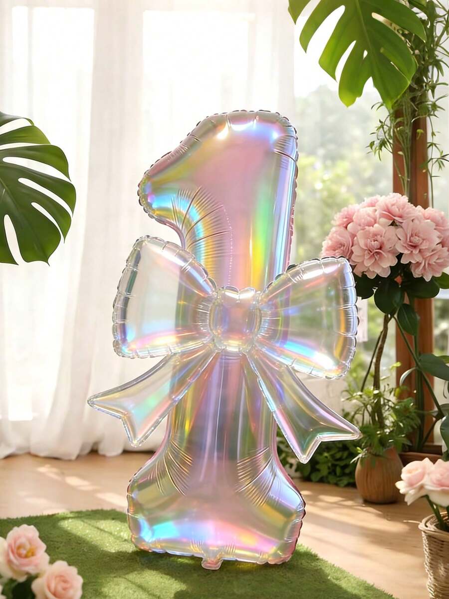 2个40英寸彩色透明数字气球和大型透明蝴蝶结铝箔气球,适合生日派对、周年纪念装饰 - 彩色 - 查看 1