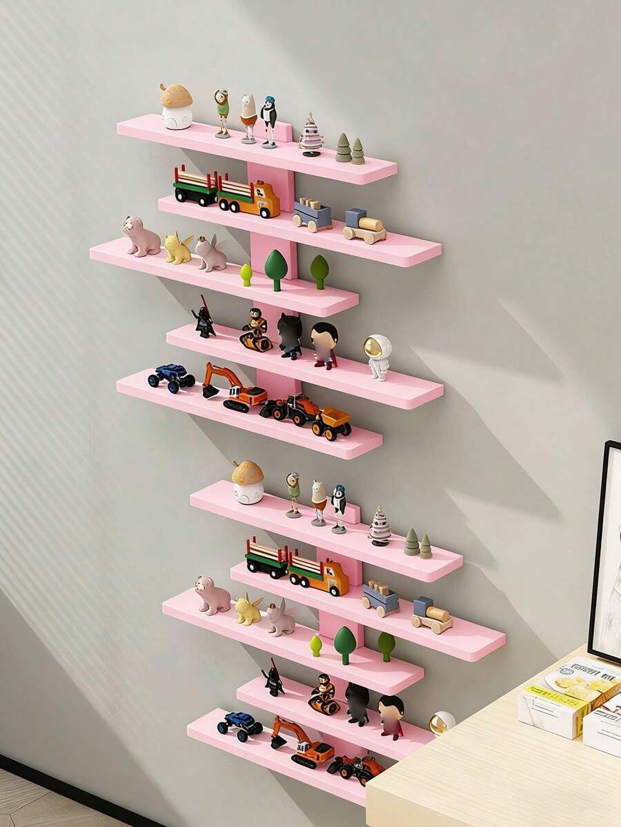 1件壁挂式装饰架,简约现代壁挂式收纳架,适合展示娃娃、小雕像、玩具,卧室家居装饰 - 粉色 - 查看 1