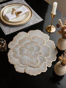 1/4/6/8/12pcs Gold Flower Shaped PVC Placemats, Washable, Easy To Clean, Wipe-Clean, Non-Slip, Holiday Wedding Party Dining Table Mats, Valentine's Day Room Decor Home Accessories - Gold - View 8