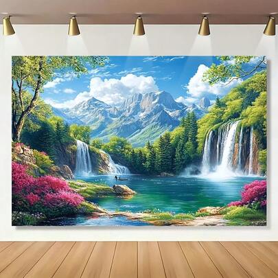 1 pieza Telón de fondo con escenario de cascada de montaña, decoración perfecta para fiestas interiores/exteriores para mejorar la atmósfera, adecuado para dormitorio, sala de estar, comedor y fiesta de jardín