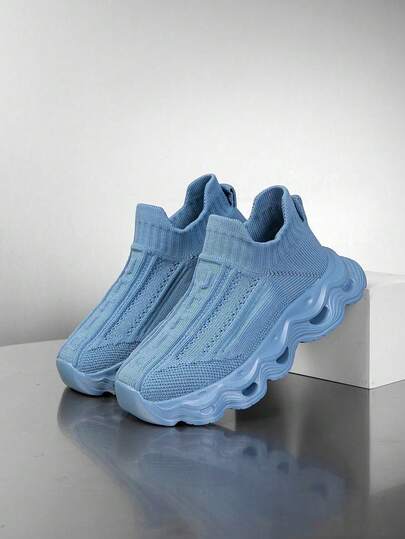 1 par de zapatillas para niños, transpirables, elásticas, suaves, con amortiguación de impactos, de secado rápido, ligeras, antideslizantes y duraderas, de estilo casual para deslizar, adecuadas para correr, caminar, estilo urbano y estilo campus, para niños y niñas