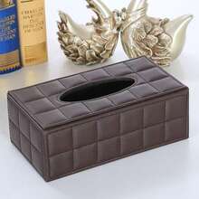 Large Rectangular White Grid Pattern Paper Towel Box, Black Bottom PU Leather Tissue Holder - White - View 8