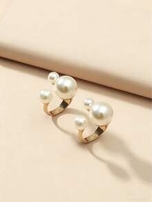 1 pièce Bague perle minimaliste à la mode, convient pour le port quotidien des femmes et comme cadeau - Blanc - Voir 6